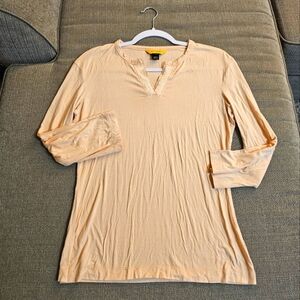 St. John Light Peach Long Sleeve Casual Basic Coastal V-neck Top Size Medium